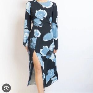Babaton blue rose long sleeve slit dress size 4